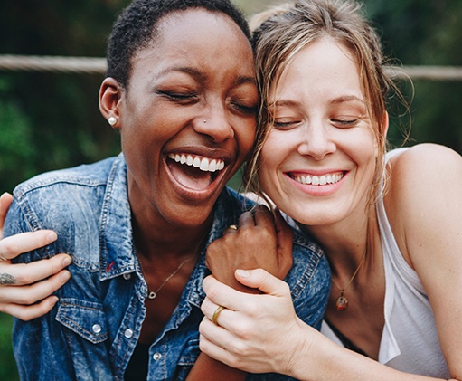 Patient in Justin smiling with friend