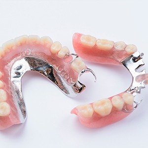 an assortment of partial dentures