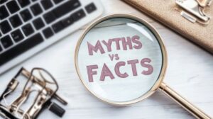 Magnifying glass over the words “Myths vs Facts” 